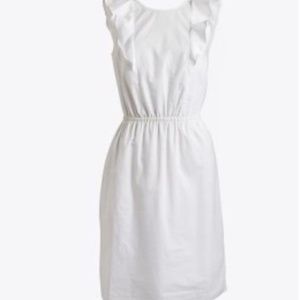 J. Crew White Sleeveless Ruffle Shoulder Dress